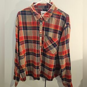 Aerie Red and Blue Button Down Shirt